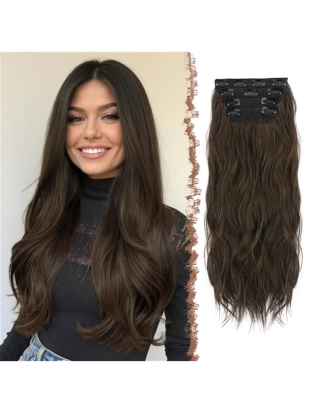 FESHFEN Clip in Hair Extensions for Women - 4 Pcs Thick Double Weft Long Wavy